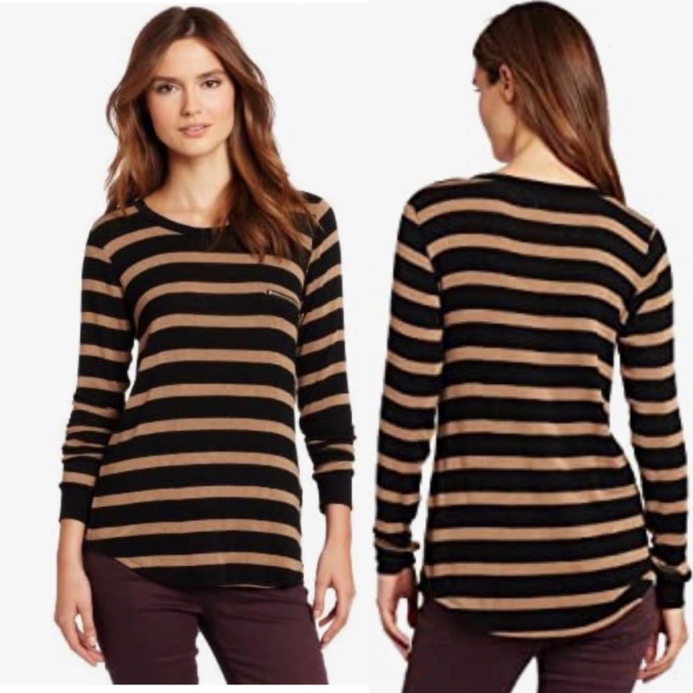Revolve LNA brown and black STRIPE sweater